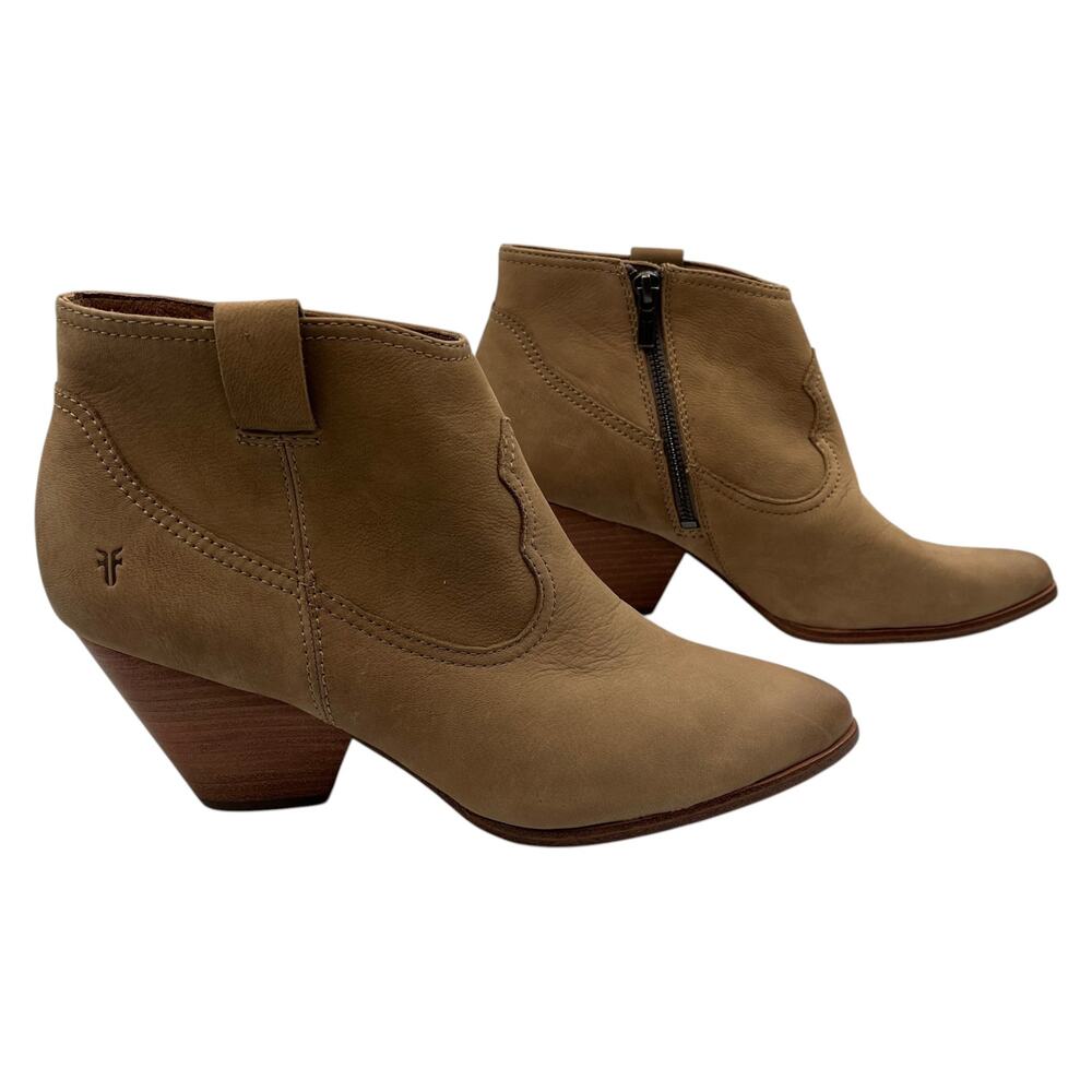 Frye Western Ankle Boots Booties Reina Pointed Toe Zip Leather Ash Brown Sz 10 M
